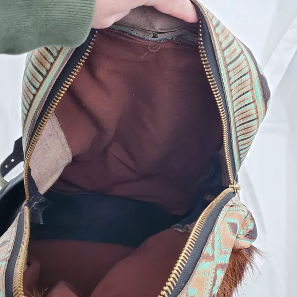 🔥 RARE Western Cowhide & Real Tooled Leather Diaper Bag / Backpack XL 🐄 - Picture 10 of 13